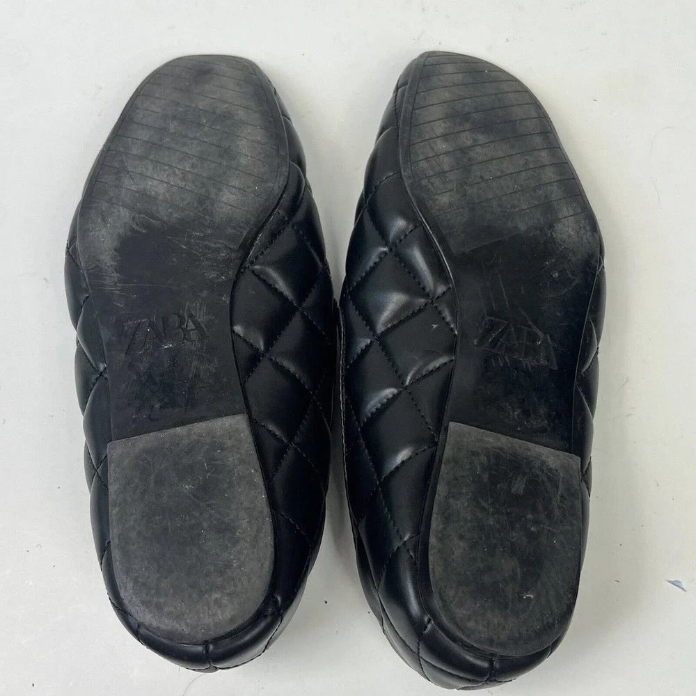 Zara Black Quilted Loafers Flats Size38 US 7.5 Slip on